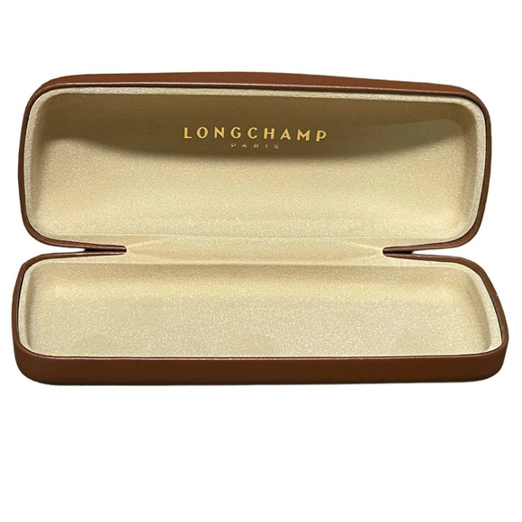 Longchamp Paris Cognac Leather Rectangular Clam Shell Eyeglasses Case - Picture 3 of 5